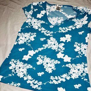 Old Navy Teal Floral Blouse Medium